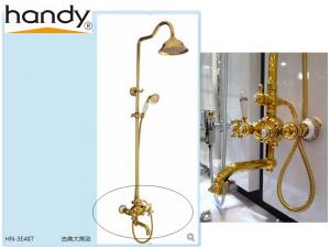 China Golden Wall Mounted Shower Mixer Taps Faucet with solid top shower on sale
