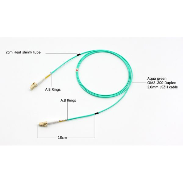 LC to LC 10G Fiber Patch Cord OM3 Multimode 2.0mm Zipcord Duplex OFNP Aqua for 10G application data center