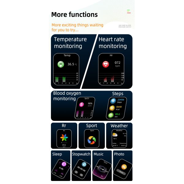 Body Temperature Blood Oxygen Smartwatch Medical Device IP67 with big screen