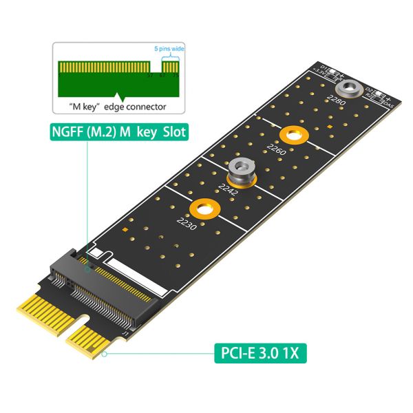 NGFF M.2 Nvme M Key SSD To PCI- E 1X Adapter Vertical Installation PCI-E 1x To NGFF M.2 Key-M Supports sizes 2230-2242-2260-2280