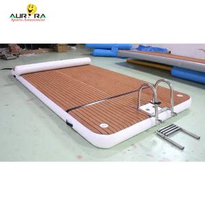 OEM Inflatable Floating Dock Swim Platform With Ladder Drop Stitch PVC Teak Foam