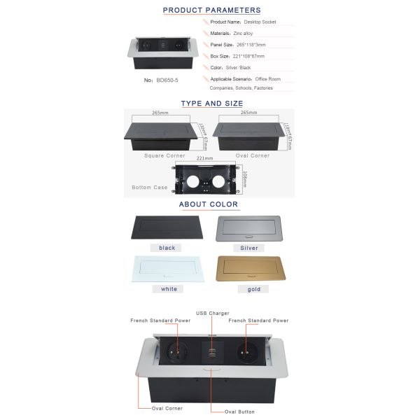 Available Customized Made As Required Desktop Hidden Outlet With USB Charger Interface