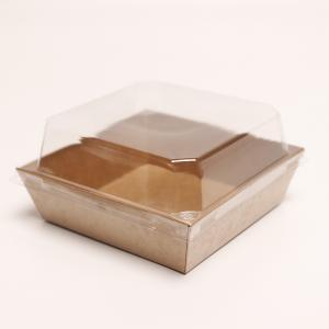 China Food Bakery Packaging Box Lidded Kraft Paper Cake Container With Plastic Cover on sale