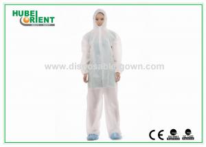 China Protective White Non-Woven/SMS/PP+PE Disposable Use Coverall With Hood And Zip Closure For Lab on sale