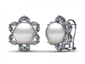  14K White Gold Jewelry & White Freshwater Cultured Pearl Marquise Earring Manufactures