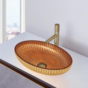 China Oval Shape Crystal Glass Vessel Basins In 24K Gold Color Bathroom Sink Basin Bowl on sale