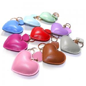 China Red 6.5cm Womens Leather Keychain Embossed Logo Leather Heart Key Ring on sale