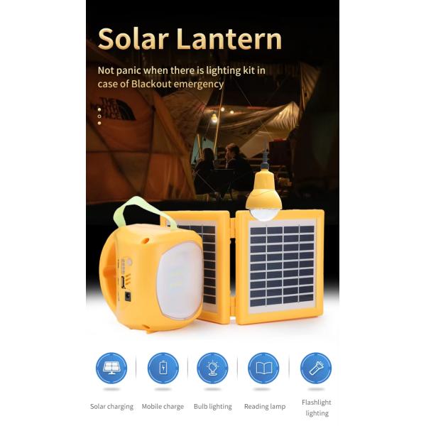 Solar lighting system front view showing LED bulbs and solar panel