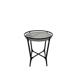China iron with powder coating white and black marble top coffee table for living room, small tea table, side table on sale