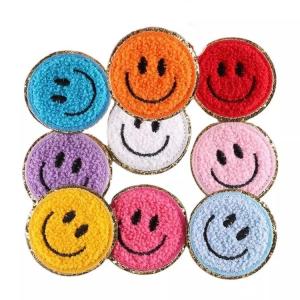  Smile Face Glitter Chenille Iron On Patches Cloth Stickers Decorative For Clothing Manufactures