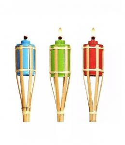 China Halloween Decoration Bamboo Tiki Torches With Refillable Weaving Metal Oil Canister on sale