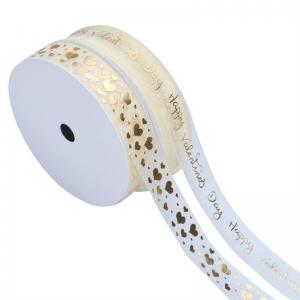 China Custom Polyester Christmas Gold Wrapping Ribbon Riased Embossed Printed Rolls on sale