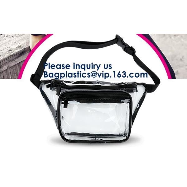 Bagease Clear PVC Fanny Pack With Double Zipper And Adjustable Strap,Clear PVC blacpack with top zipper opening