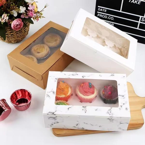 Custom Food Grade Kraft Folding Transparent Window Bakery Cupcake Box And Packaging With Paper Insert