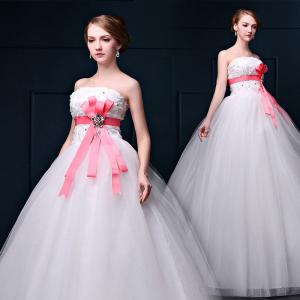 China Pink High Waist Lace Straps Rose Butterfly Sashes Wedding Dress Wholesale Wedding Dress on sale