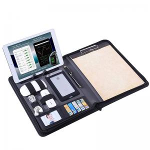 China Zippered Business Portfolio PU Leather Made With Removable Notepad Clipboard on sale