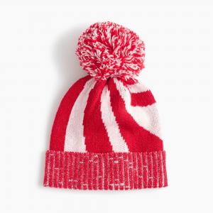 China 70 / 30 Nylon / Wool Knitted Pom Pom Hat For Girls Red / White Stripe on sale