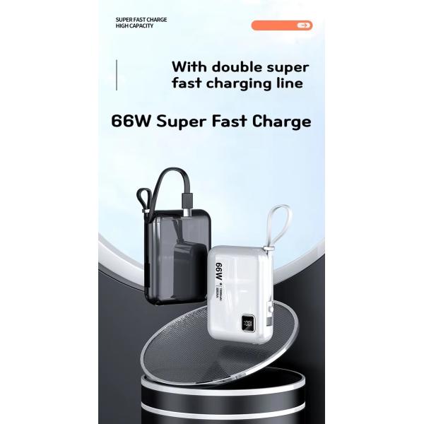 66W 10000mAh Type C PD Mobile Phone Fast Charging Power Bank Plastic Li-polymer Battery