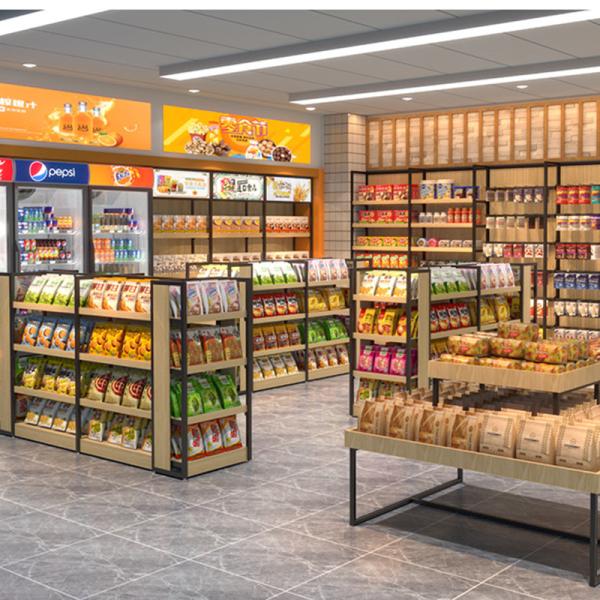 16mm Thick Wooden Convenience Store Display Shelves Light Duty Gondola 400mm width