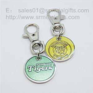 China Supermarket shopping cart chip, enamel trolley token coin keychains China factory on sale