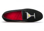 Embroidery Mens Velvet Loafers Mens Black Smoking Slippers With Wine Glass