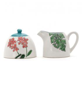 China Pottery Cream And Sugar Set Spring Summer 3d Silk Print With Handpainting Pattern on sale