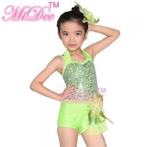  Confetti Halter Neck Sequin Dress , Shuttle Pleated Skirt Dress Dance Clothes For Kids Manufactures