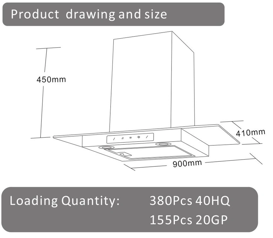 Kitchen Large Suction Top Side High Quality Tempered Glass Range Hood Th-9004