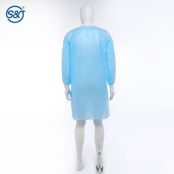PP Disposable Lab Coat Nonwoven Single Layer Knitted or Elastic Collar and Cuffs Front Button Fly Closure One Pocket