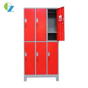 China Red Color Metal Storage Cabinet Fitness 6 Door Staff Lockers With Standing Feet on sale