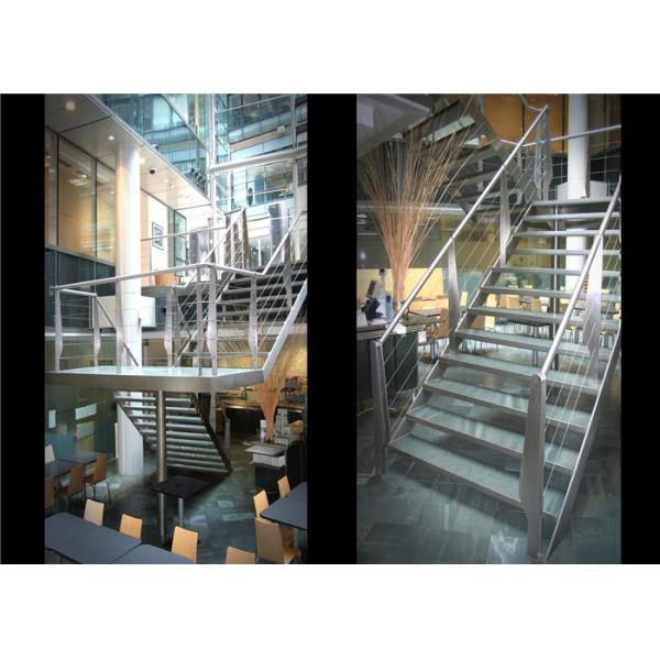 CFoshan Steel Structure Straight Flight Staircase , Durable Double Beam Design