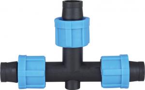 China Tee Drip Tape Fittings Irrigation Pipe Fittings Smooth Internal Surface on sale