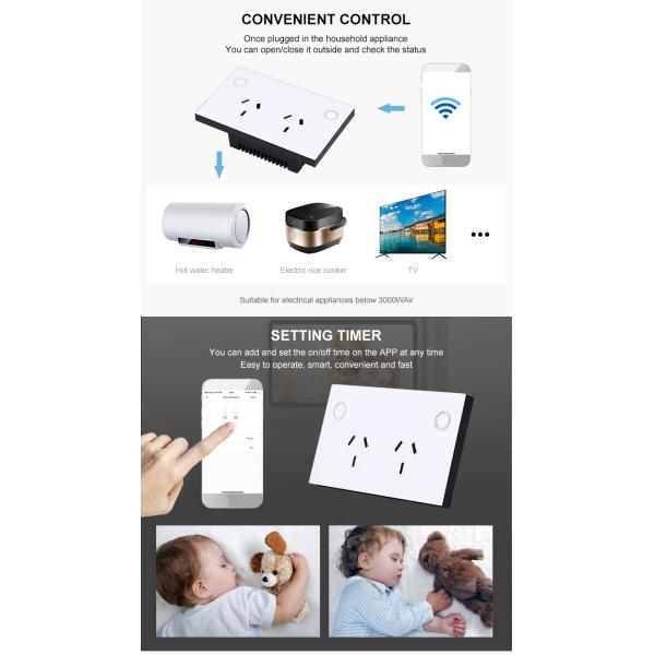 Smart Wifi Wall Socket Us Glass Panel Double Phone Alexa Google Voice Operated Tuya Smart Home System