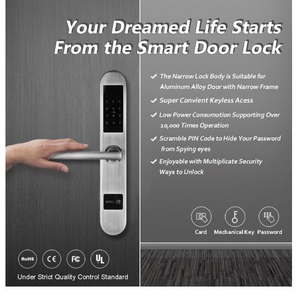 Silver Color Aluminum Sliding Door Lock Unlock By Card And Password