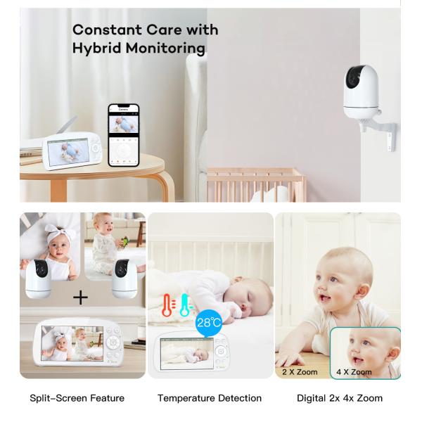 5.5 Inch Split Screen Baby Video Phone Monitor Wireless 2 Way Audio Baby Monitor 1080P