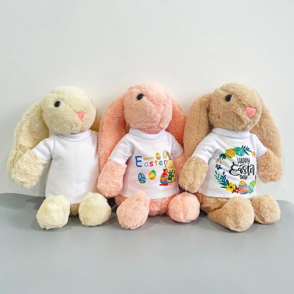 DIY 30cm Sublimation Stuffed Animals Easter Bunny Plush Toy With Customizable T Shirt