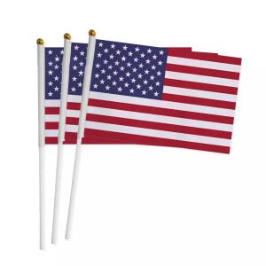  Personalised Handheld American Flags Knitted Polyester With White Pole Manufactures