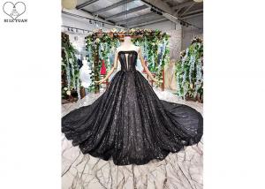 China Black Custom Beautiful Sparkly Prom Dresses Strapless Bust Hollow Shining Beads on sale