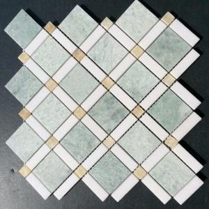 Shiny Ming Green Marble Stone Mosaic Tile With Thassos Polished Onyx Dot