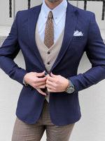 China Blue Slim Fit Business Casual Suit Jacket Casual Navy Peak Lapel Blazer on sale