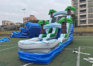 China Silk Screen Printing Tropical Palm Inflatable Water Slide With Pool on sale