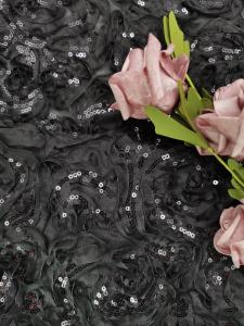  Black Embroidered Lace Fabric High End Sequin For Evening Dress Manufactures