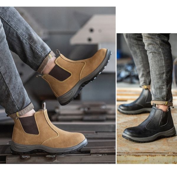 Beef Tendon Sole Work Boots With Microfiber Leather And Steel Toe