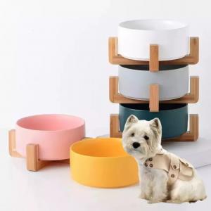  Wholesale Manufacture Unique Dog Cat Food Bowl Ceramic Pet Feed Bowl With Wooden Stand Pet Food Drinking Bowl Dish Manufactures