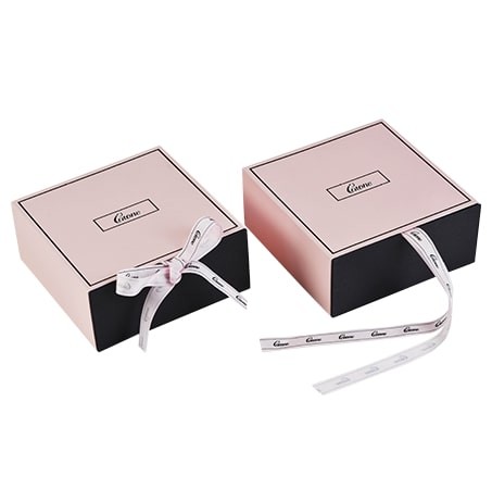 CMYK UV Coating Hinged Cardboard Drawer Box Slide Open Gift Boxes With Ribbon Buckle