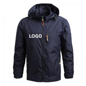 China Windproof Outer Wear Apparel Lightweight Polyester Zipper Men Jacket With Hood on sale