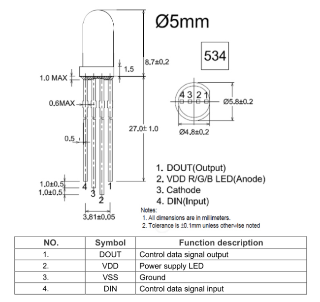 3-In-1 5V WS2812B RGB Addressable 5mm LED Diode Full Color Diffused Lens Round Head Point Control LED Diode
