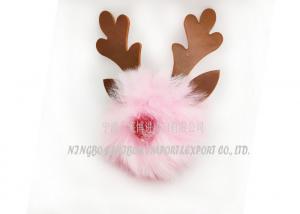 China Faux Rex Rabbit Fur Ball Keychain , PU Christmas Elk / Reindeer Bag Puff Charm on sale