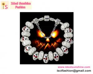 China Halloween gift Silver Charm Bead Bracelet white beads jewelry skeleton shape beads charm on sale