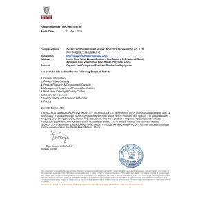ZHENGZHOU SHENGHONG HEAVY INDUSTRY TECHNOLOGY CO., LTD. Certifications